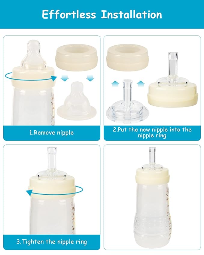 Straw Cup Nipples for Mam Baby Bottles, Soft 100% Silicone Sippy Straw Nipples, 8m+, Variable Flow, 3 Count