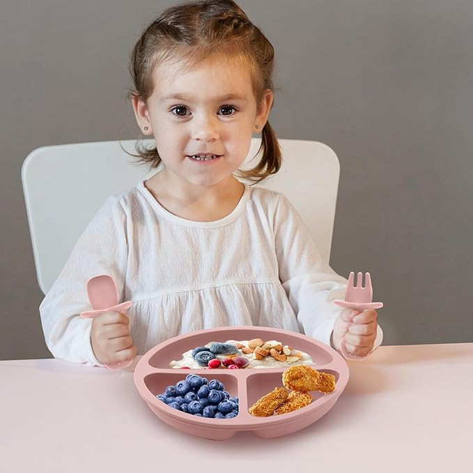 Eascrozn Toddler Plates, 3 Pack Divided Suction Plates for Baby, Food Grade Silicone Baby Plates, BPA Free, Non-slip, Baby Led Weaning Supplies, Microwave & Dishwasher Safe