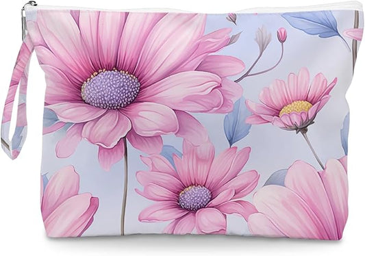 Fokongna Floral Print Wet Bag, Small Portable Waterproof Multi-Functional Organizer for Women, Blush Pink Large Daisy, Ideal for Daily, Beach & Travel