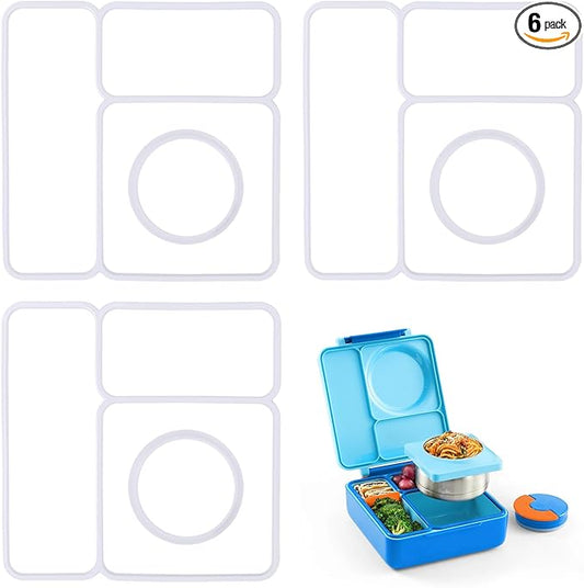 6 Pack Replacement Seal Gaskets Compatible with OmieBox Bento Box Lid, Silicone Lid Seal Gasket for OmieBox, Leak-Proof Seal Ring Accessory, Keep Freshness, BPA-Free Kids Lunch Box Replacement Parts