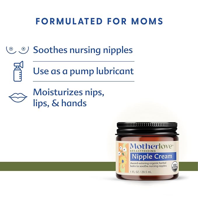 Motherlove Nipple Cream (1 oz) Organic Lanolin-Free Nipple Cream for Breastfeeding—Benefits Nursing & Pumping Moms (Pack of 2)