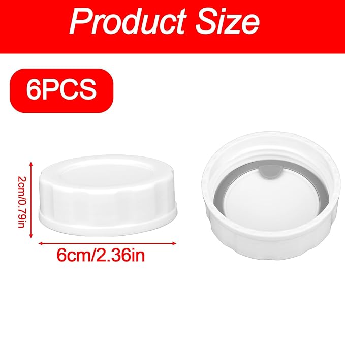 6pcs Baby Bottle Caps Compatible with Pigeon & Lansinoh Bottles, Travel and Storage Bottle Lids Replacement (White)