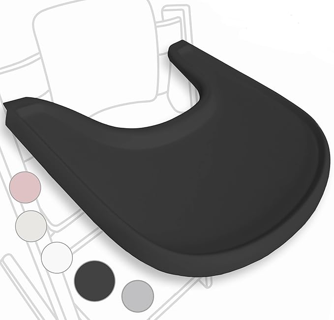 High Chair Tray Compatible with Stokke Tripp Trapp Chair – Matte Black – NO Suction Plate Feature – Ergonomic Curved Design – BPA-Free, Easy to Assemble