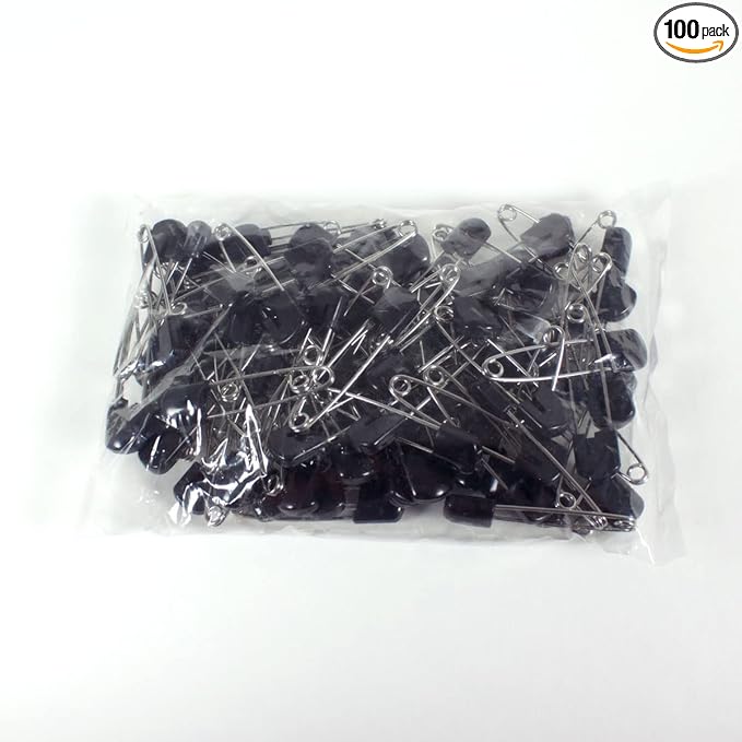 OsoCozy Cloth Diaper Nappy Pins 100 Packs - 100 Stainless Steel Safety Pins with Locking Plastic Heads. Durable, Safe and Cute 2.2 Inches Long (Black)