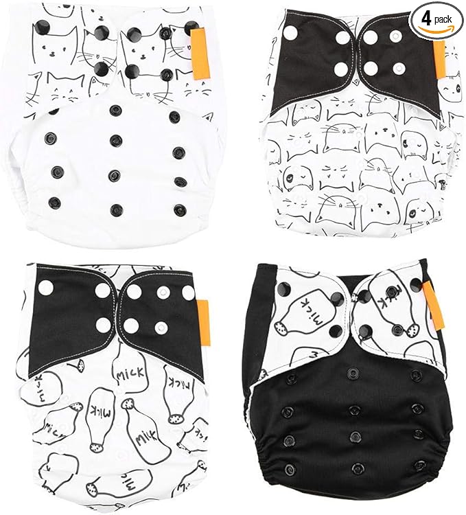4pcs Baby Diaper Cover, Washable Reusable Newborn Nappy Cover, Comfortable Soft, Dry and Breathable, Adjustable Size(1#)