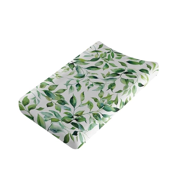 ZDCUSTOM Green Leaves Changing Pad Cover Baby Changing Table Cover Soft Changing Pad Sheets Diaper Changing Table Covers for Girls Boys