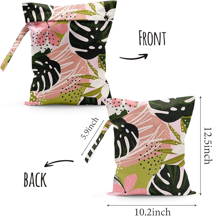 Summer Tropical Palm Leaves Pattern Wet Bag Waterproof Cloth Diaper Wet Dry Bag for Travel Beach Pool Daycare Soiled Toddler Items Yoga Gym - 2pcs