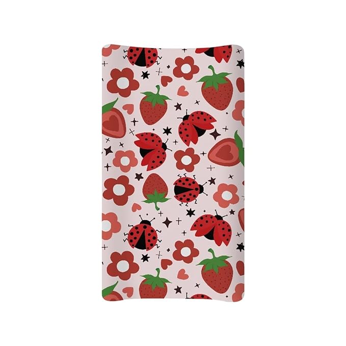 Strawberry Changing Pad Cover for Baby Ladybug Diaper Change Table Pad Covers Stretchy Baby Nursery Diaper Changing Pad Sheets Gift for Holiday