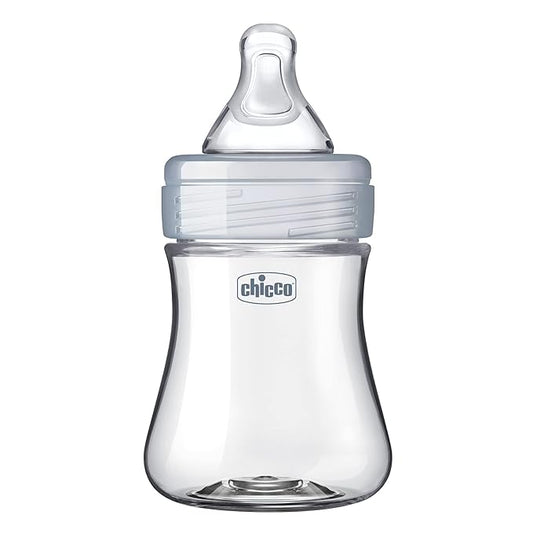 Chicco Duo 5oz Hybrid Baby Bottle, Real Glass Inside, Lightweight Plastic Outside, Patented Invinci-Glass Technology, Intui-Latch Nipple, Clear/Grey