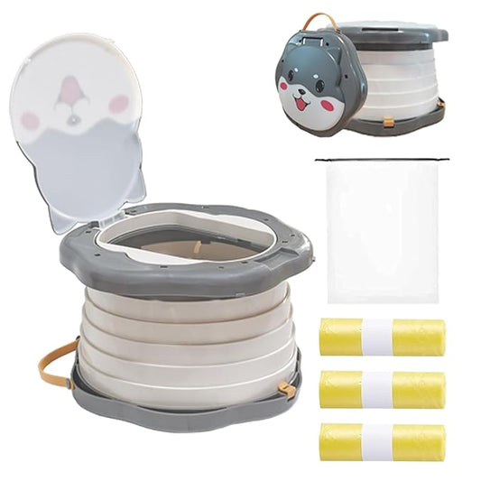 SunnySmile Portable Potty Cute Puppy Design, Portable Toddler Toilet with 45 Disposable Bags, Foldable Toddler Travel Potty for Camping, Road Trips & Car Toilet for Kids