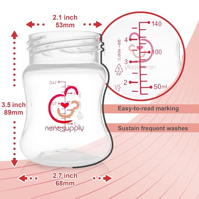 Nenesupply 4.7oz 6pc Wide Neck Breastmilk Storage Bottles Breast Pump Bottles Use on Pumping with Spectra S1 S2 Synergy Gold Breast Pumps Collection Replace Spectra Bottles for Pumping Wide Mouth