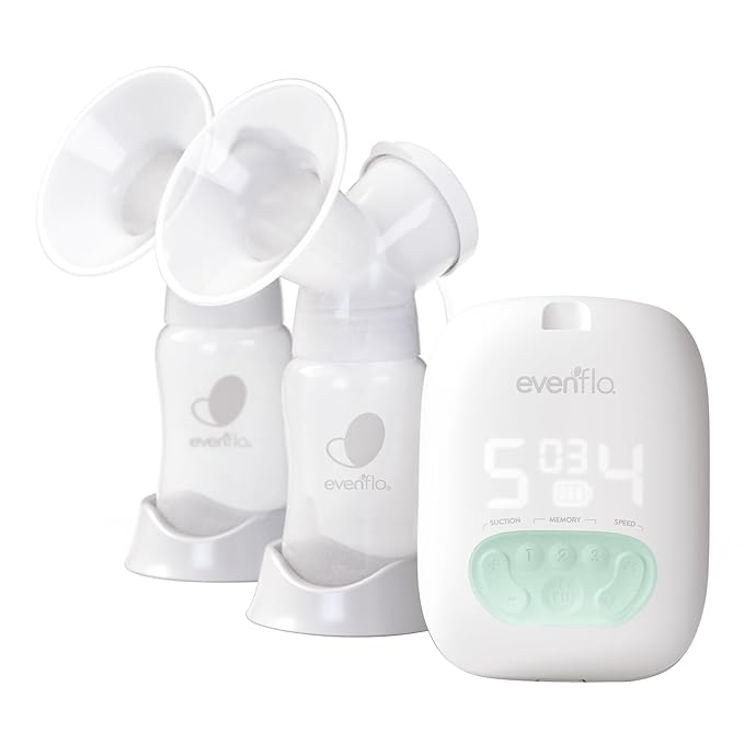 Evenflo Pocket Portable Double Electric Breast Pump, White, 20 Pumping Sessions per Charge, 9 Suction Settings, 3 Memory Presets