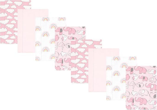 Hudson Baby Cotton Poly Flannel Burp Cloths Multipack, Girl New Elephant 8-Pack, One Size