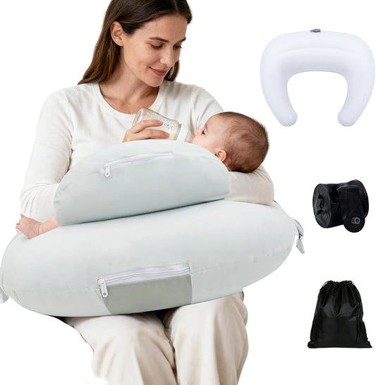 KAKIBLIN Nursing Pillow, Inflatable Breastfeeding Pillows, Hands-Free Feeding Pillow for Back Pain Relief with Waist Strap, Travel Nursing Travel, Breastfeeding & Bottle Support for Baby Girl and Boy