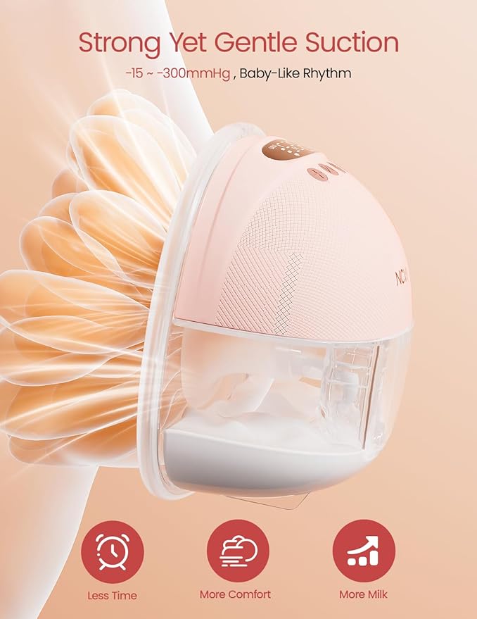 NCVI Breast Pump Hands Free, Double Wearable Electric Breast Pump with Strong Suction, 150min Battery Life with 4 Modes & 9 Levels, 19/21/24mm Flange Anti-Leakage Portable Breastfeeding Pump for Moms
