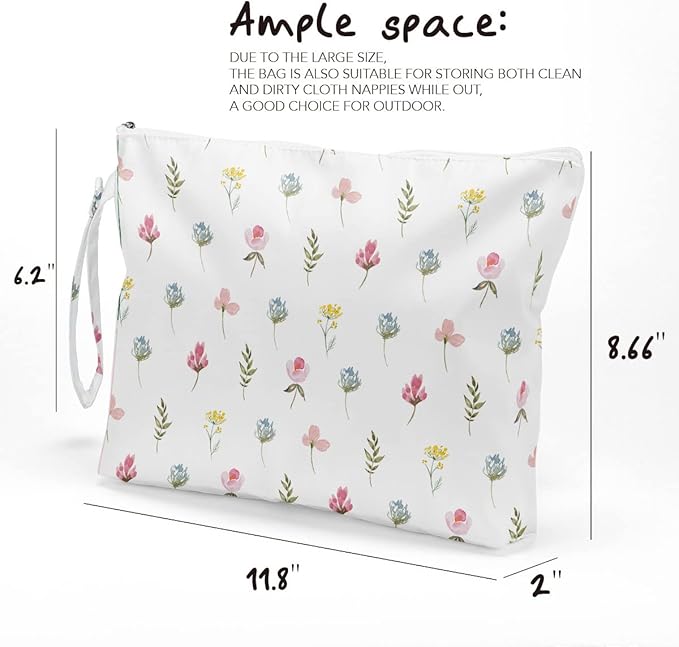 Fokongna Wet Bag, Wet Dry Bag, Makeup Bag, Toiletry Bag, Waterproof Large Capacity Travel Cosmetic Bag, Zipper Pouch for Women, Girls Mo Wife Sister Friends Baby Diaper Bag Bee Wildflower Sunflower