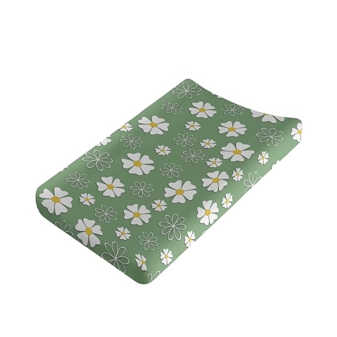 Stretchy Diaper Changing Table Cover, Snug and Soft Change Table Pad Covers Fit 16 * 32 Inches, Daisy Green