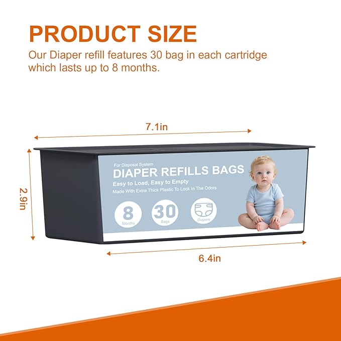 Diaper Pail Refills Bags Compatible with Genie Easy Roll Signature and Platinum Diaper Pails,120 Refills Holds Up to 5600 Newborn Diapers,7-Layer Odor-Barrier Technology (4 Pack)