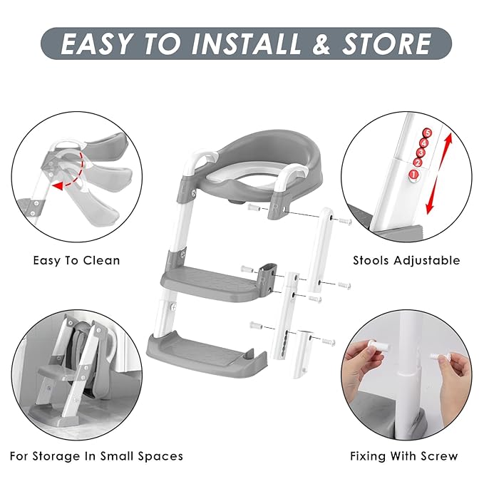 Potty Training Seat with Step Stool Ladder, Toddler Potty Training Toilet for Boys Kids, Potty Chair Adjustable Potty Seat for Toilet with Anti-Slip Wide Steps Splash Guard Safety Handles