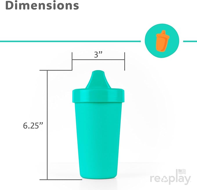 Re-Play Spill-Proof Sippy Cups for Toddlers - Kids Reusable 10 Oz Set of 3, Dishwasher & Microwave Safe, Made in USA, Mermaid