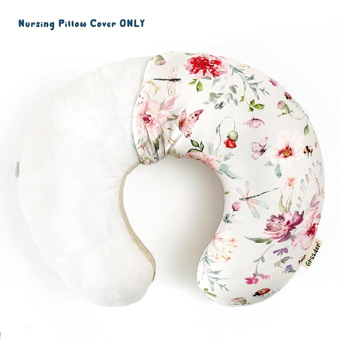 GRSSDER Nursing Pillow Cover, Stretchy Soft Minky Fabric Covers, Fit Most Nursing Support Pillows for Breastfeeding, Comfortable Safe Pillow Cover, Pretty Stylish Pattern