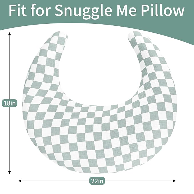 SWESEN Muslin Nursing Pillow Cover, Soft Removable Cover for Breastfeeding Pillows, Pillow Slipcover for Baby Boys and Girls, Comfortable & Breathable, Green Plaid, (Only Cover)