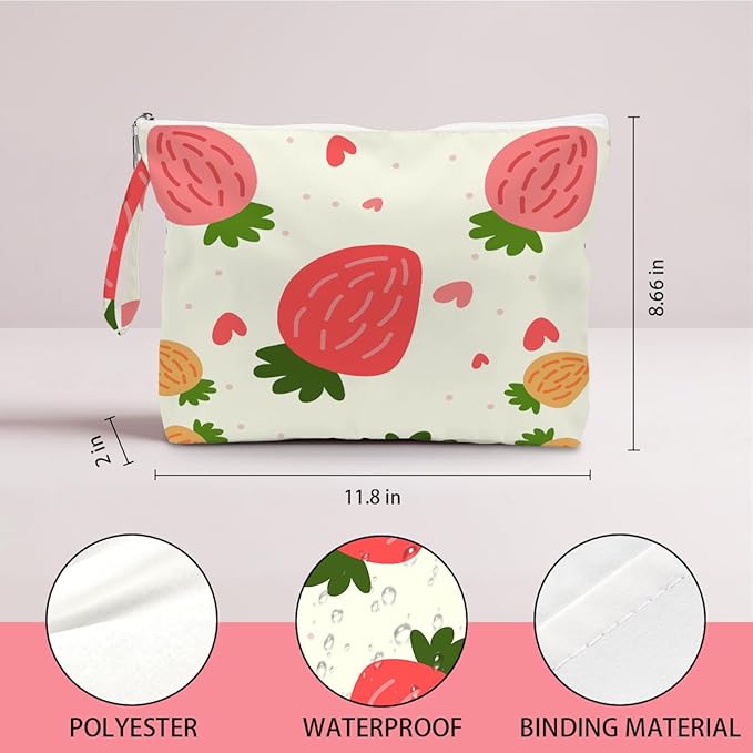 IAXIC Wet Dry Bag, Wet Bag for Swimsuit, Diaper Sunscreen Large Zipper Pouch Waterproof Pouch, Beach Bags for Women, Strawberry Pattern, Gifts for Ladies Girls Friends Colleagues and Sisters
