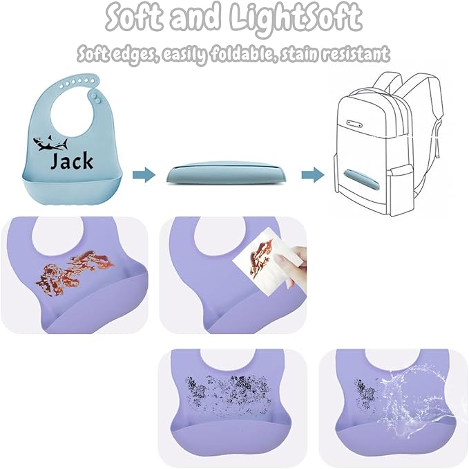 FCQIANKM Personalized Silicone Baby Bibs Spoon and Fork Set with Name Icon Custom Toddler Bibs Personalized Baby Gifts