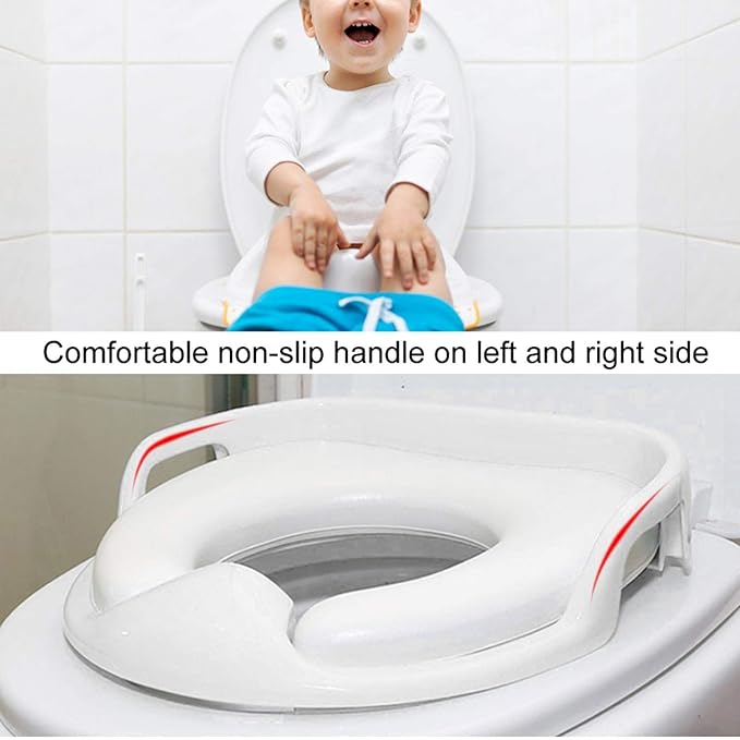 Kid Toilet Seat, with Non‑Slip Handle Comfortable Unisex Environment‑friendly Anti‑splash Urine Toilet Seat, for Children Kid Protect Kids Potty Training(white)