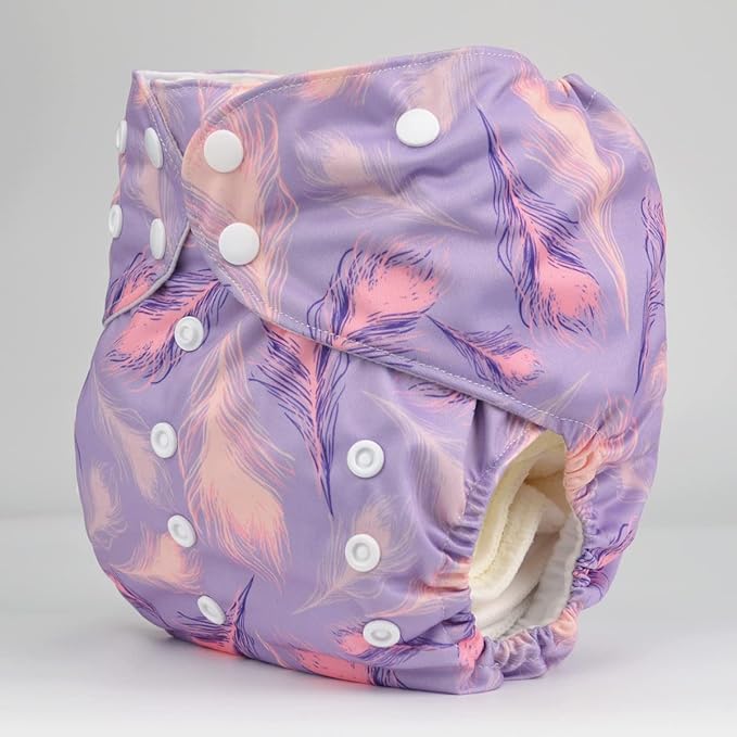2 to 7 Years Old Cloth Diaper Nappy Pocket Reusable Washable Junior Big Baby Kids Toddler (Feathers)