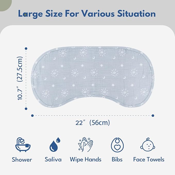 Muslin Burp Cloths with Snaps,Multi-Use Burpy Bib 100% Cotton for Spit Up & Drool,Large 22"X11" Extra Absorbent Burping Cloth for Newborn Boys Girls Essentials,Green