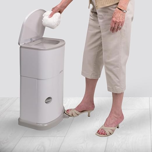 Janibell Akord Slim Adult Diaper Pail — 7-Gallon (11.8” x 10.2” x 20.5”), Hands-Free Foot Pedal, Double-Sealed Odor Reduction, Continuous Liner System
