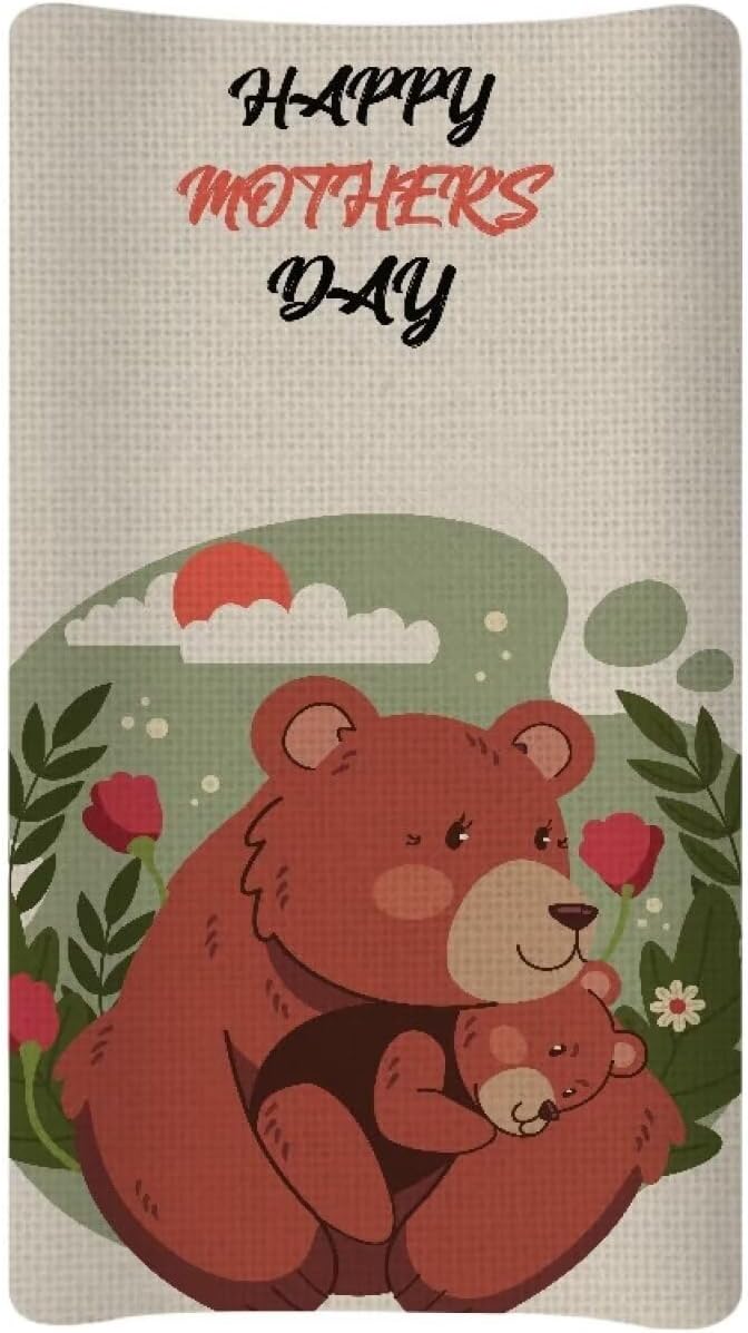 Bear Mom Change Pad Covers, Water Resistant Baby Diaper Change Table Covers Soft Contoured Pad Covers for Newborn Baby Boys Girls