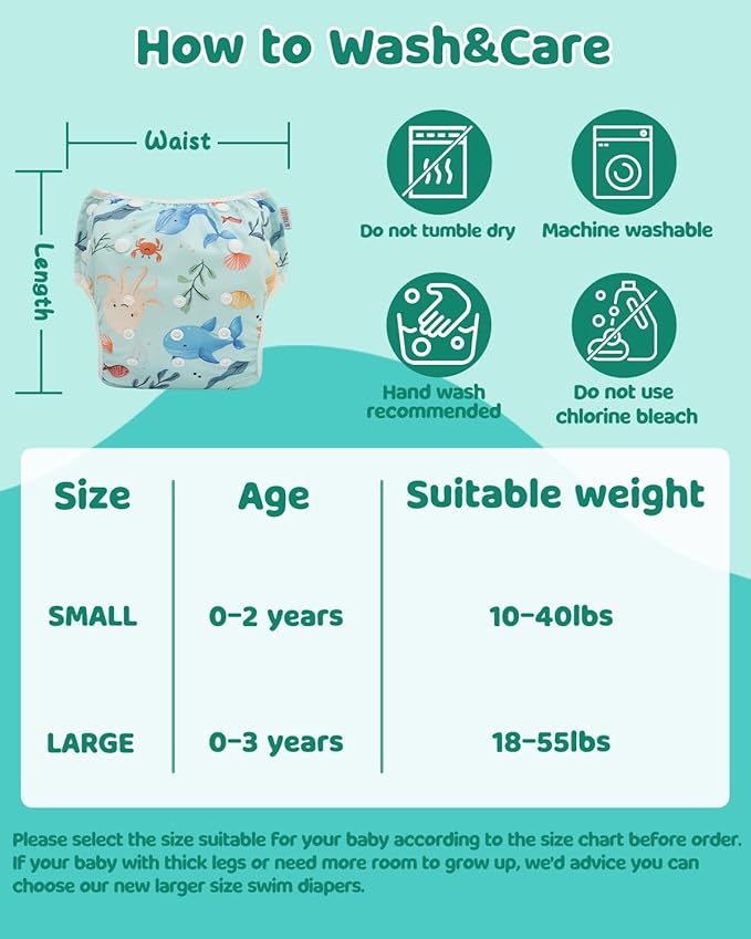 ALVABABY Swim Diapers 3pcs Baby & Toddler Snap One Size Reusable Adjustable Baby Boys' Swim Diapers for Swimming Lessons 3SWY71A