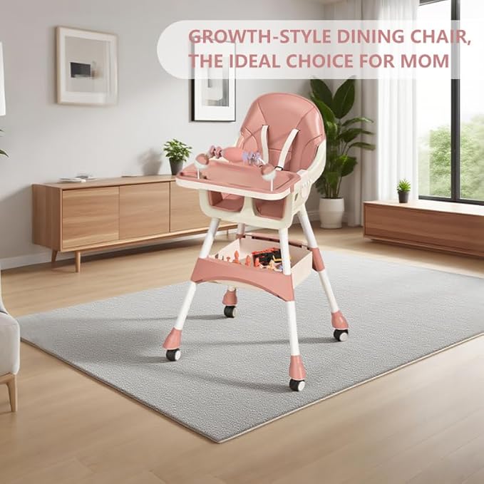 Portable High Chair,High Chairs for Babies and Toddlers,Multi-Use Easy Clean Baby High Chair with Lock Wheels, Comfortable Feeding and Place The Toy Storage Basket uuu