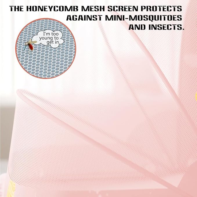 Mosquito Nets for Baby Cribs, Portable Folding Mosquito Net for Stroller, 0-3 Years Kids Travel & Sleep Mosquito Mesh Cover，Baby Crib(Pink, 47”x24”x26”)