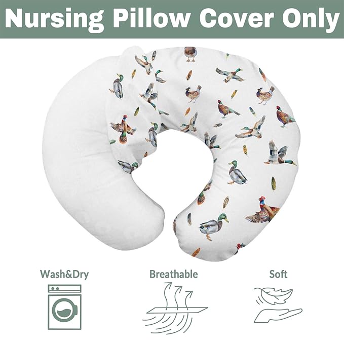 Country Mallard Duck Pheasant Baby Nursing Pillow Covers for Boy Girl Western Hunting Animals Nursery Pillowcase for Breastfeeding Pillows Wildlife Birds Soft Stretchy Slipcovers for Newborn Infant