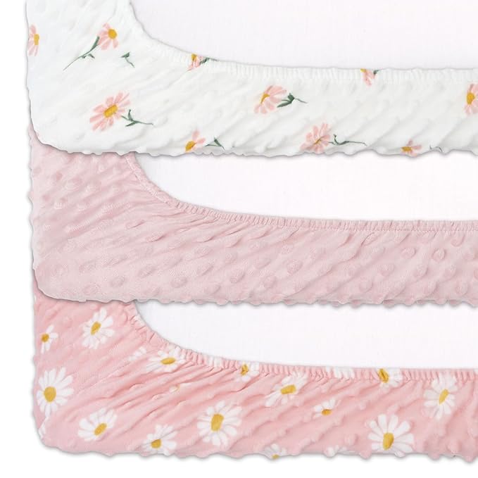 The Peanutshell Baby Changing Pad Covers Girl, Minky Changing Table Sheets for Girls, Pink Floral Nursery Decor, Boho Sunflower Daisy