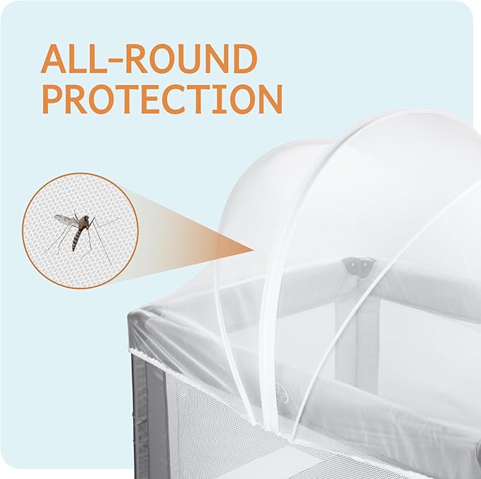 Mosquito Net for Pack N Play, Keep Cats Out, Netting Cover with 2-Way Zipper for Playpen, Foldable with Storage Bag, White
