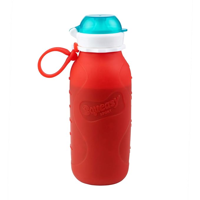 Red 16 oz Squeasy Snacker Spill Proof Silicone Reusable Food Pouch - for Both Soft Foods and Liquids - Water, Apple Sauce, Yogurt, Smoothies, Baby Food - Dishwasher Safe