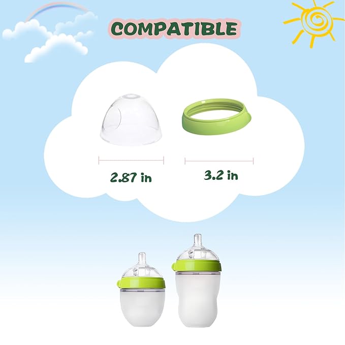 Dome Caps with Nipple Rings Set Compatible for Comotomo Baby Bottles（Not Compatible with Gen2）, Replacements Screw Collars with Dome Lids for Como tomo, Set of 3
