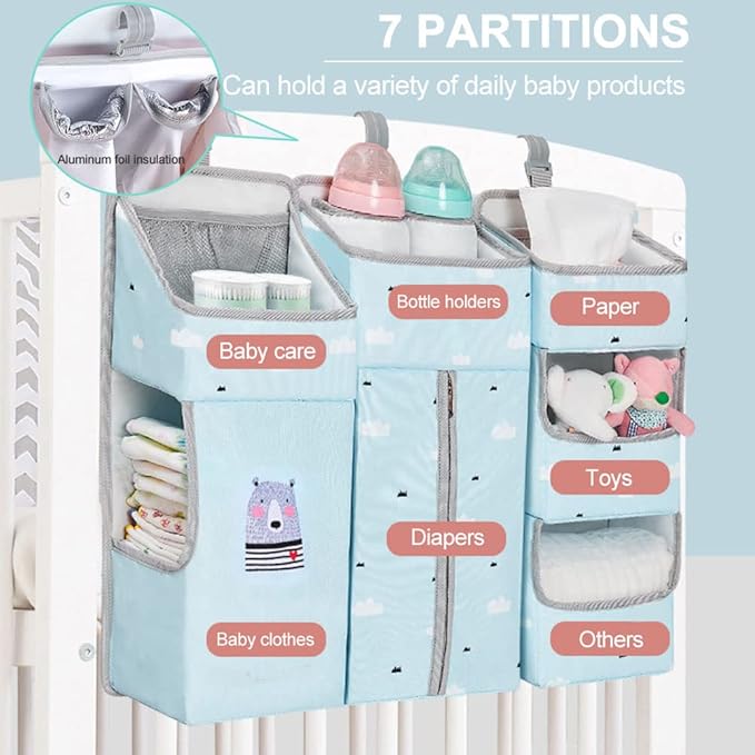 Hanging Diaper Caddy Organizer for Baby Crib - 3-in-1 Diaper Stacker for Changing Table Nursery Organization Storage Holder for Baby Essentials Attachment Portable Combining Clothing