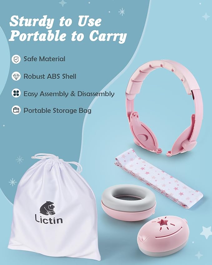Lictin 2-in-1 Baby Earmuffs Noise Protection, Infant Noise Cancelling Headphones, Adjustable Baby Ear Protection, Star Noise Reduction Earmuffs for Babies and Toddlers up to 4 Years