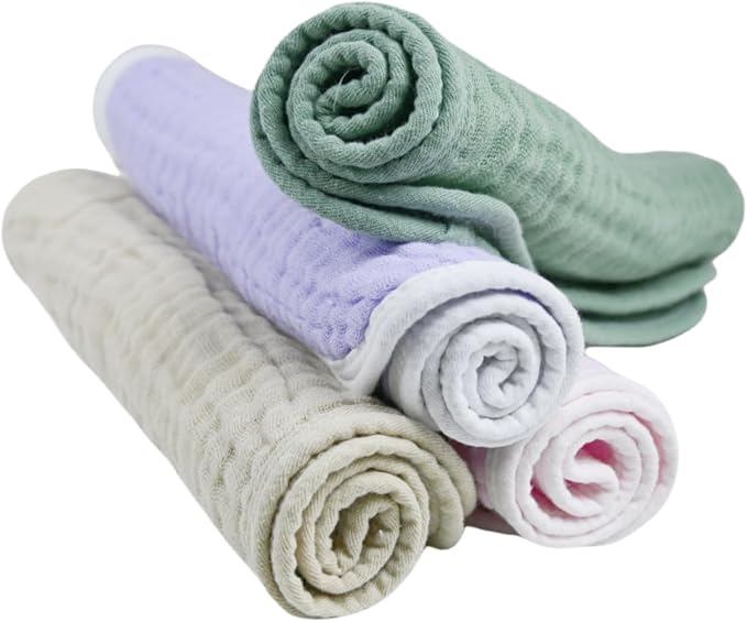 Synrroe Burp Cloths Large, Muslin Burp Cloths for Baby Girls and Boys, Pack of 4 Extra Absorbent and Soft Muslin, 6 Layers 20 by 10 Inches 100% Cotton (Mix 4 Pack Pink Green)