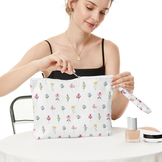 Fokongna Wet Bag, Wet Dry Bag, Makeup Bag, Toiletry Bag, Waterproof Large Capacity Travel Cosmetic Bag, Zipper Pouch for Women, Girls Mo Wife Sister Friends Baby Diaper Bag Bee Wildflower Sunflower
