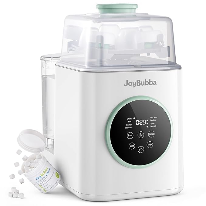 JoyBubba【Upgraded】Baby Bottle Washer, Sterilizer and Dryer, All-in-One Pro Cleaning Machine for Bottles, Pump Parts & Baby Essentials, Effortless Care, Replaces Hand Washing, 60 Cleaning Tablets.