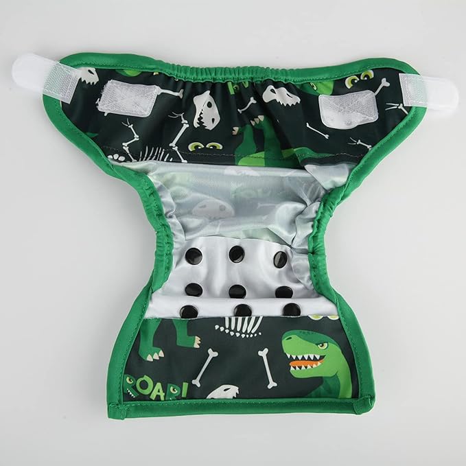 Newborn Baby Cloth Diaper Cover Nappy Hook and Loop (Green Dinosaurs)