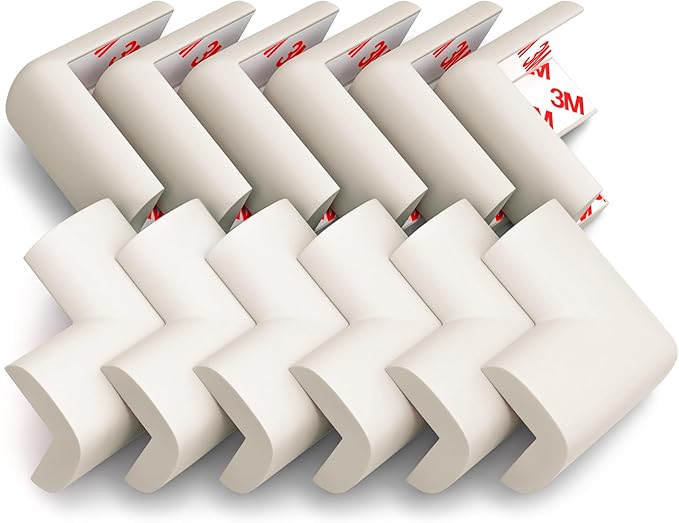 12-Pack Baby Proofing Corner Protectors, Furniture Corner and Edge Safety Bumpers, Soft Rubber Foam Cushion Covers, 3M Taped Corner Guards, Baby Child Proofing Pads for Tables & Furniture, White