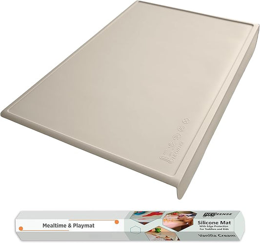 Silicone Craft Mat for Painting, PlayDoh and Art Projects with Angle-Protective Safety Edge – Toddlers & Kids Placemat – Non-Slip & BPA-Free Food Mat – 1.5mm Thick, 24"x16", Vanilla Cream