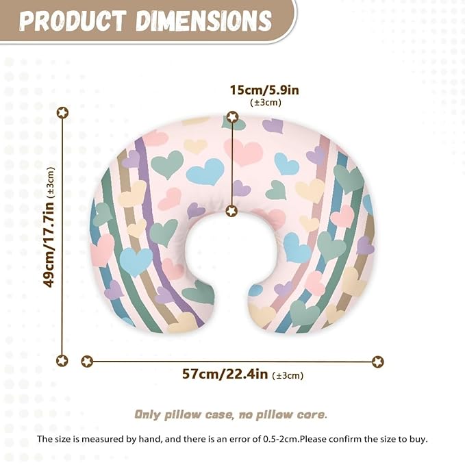 Pink Heart Nursing Pillow Cover, Ultra Soft Breastfeeding Pillows for Baby Boys Girls, Removable and Washable Baby Support Cover Fit for Most Standard Nursing Pillow